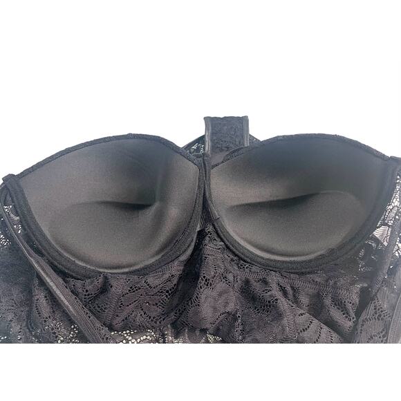 Fantasy Lingerie Moonlight Cage Lace Push Up Bra Teddy Snap Closure Black  1X/2X - Picture 7 of 12